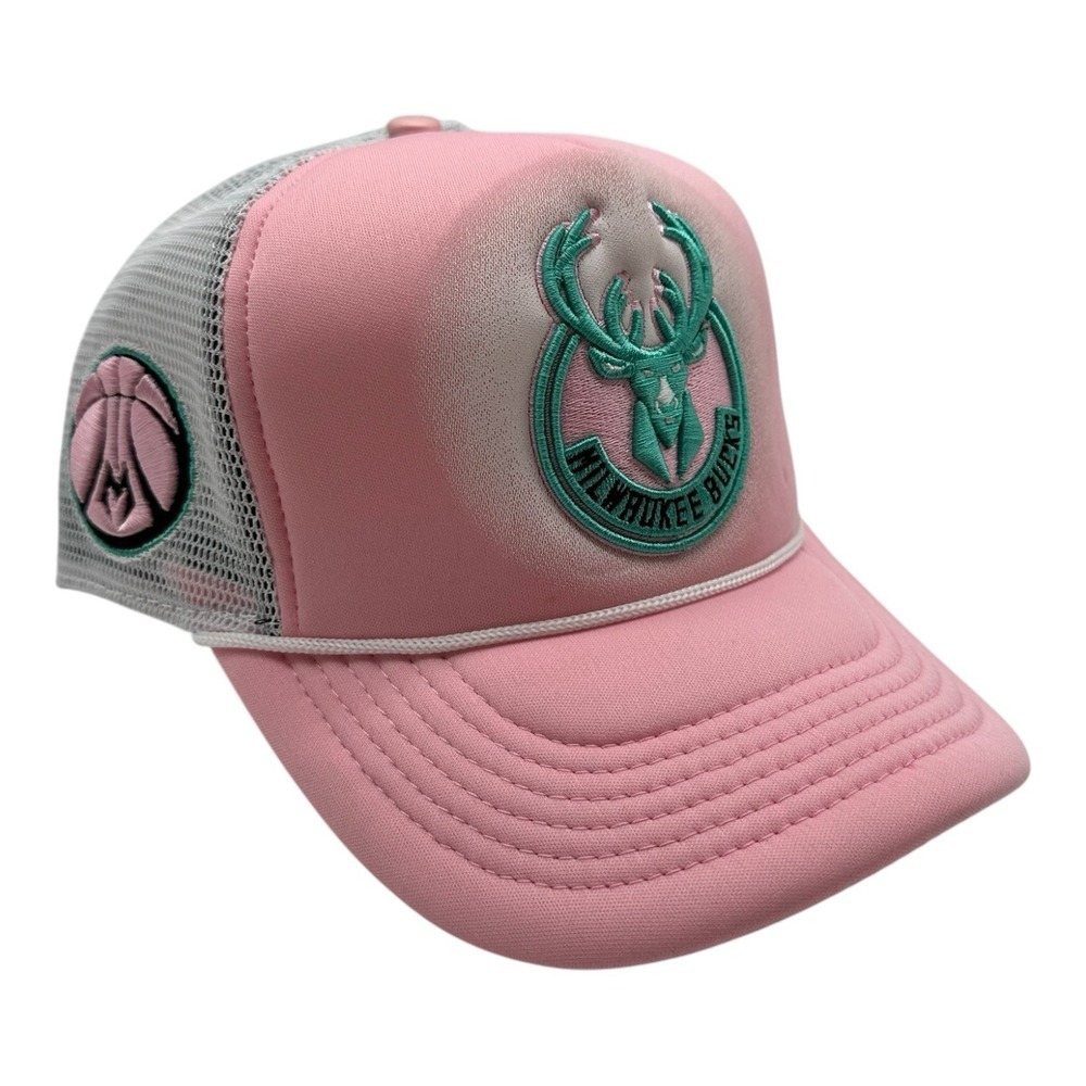 Pro Standard Milwaukee Bucks Hat Cap Snapback Pink Adjustable Trucker Foam Mesh